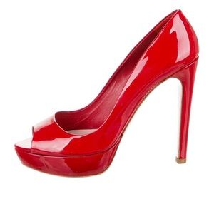 Miu Miu red patent peep toe pump size 39.